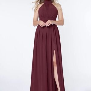 NWT Azazie Cabernet Halter Slit Bridesmaid or Prom Gown